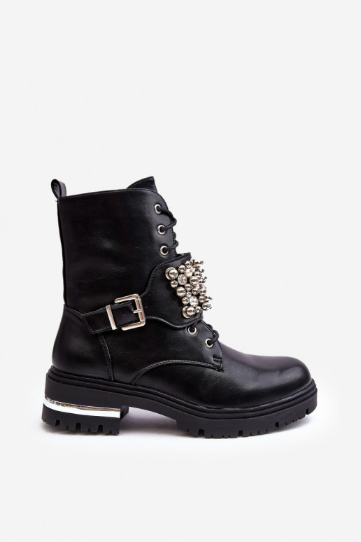 Dámské zateplené pracovní boty zdobené černé Lennen