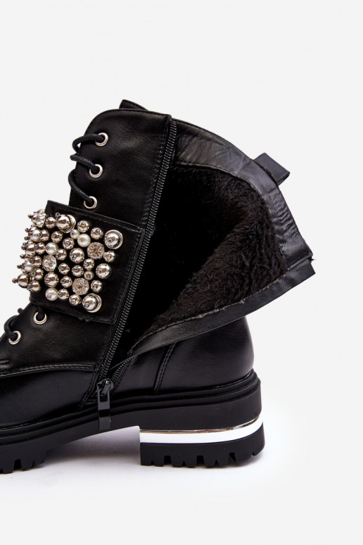Dámské zateplené pracovní boty zdobené černé Lennen