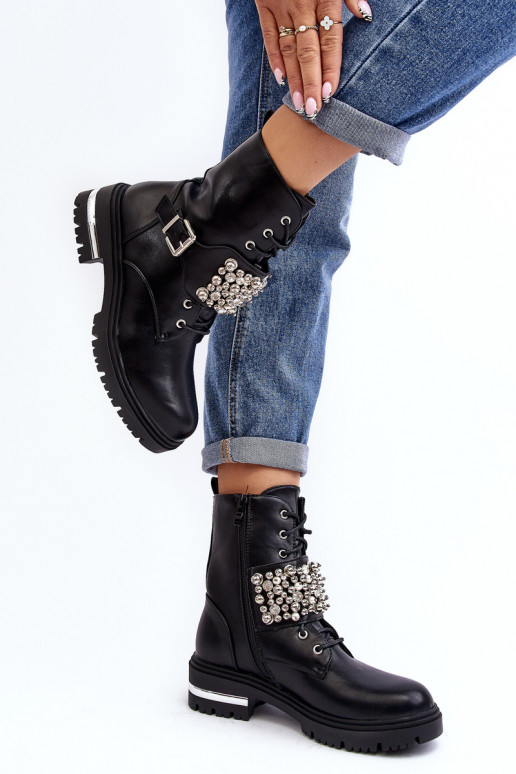 Dámské zateplené pracovní boty zdobené černé Lennen