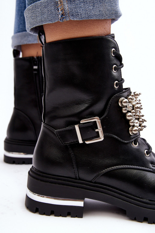 Dámské zateplené pracovní boty zdobené černé Lennen