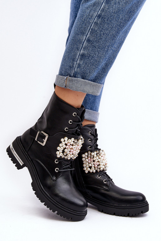 Podšívkované dámské workery Botki zdobené černé Venizi