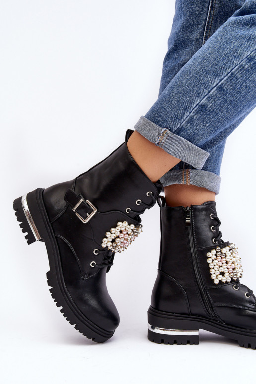 Podšívkované dámské workery Botki zdobené černé Venizi