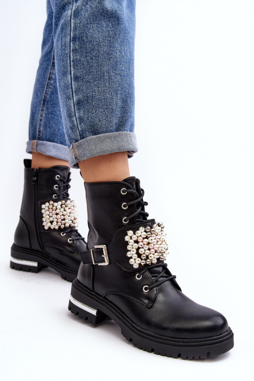 Podšívkované dámské workery Botki zdobené černé Venizi