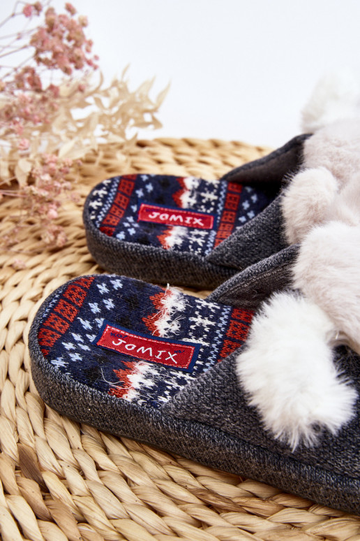 Dětské pantofle na tlusté podrážce se šedým medvídkem Dasca