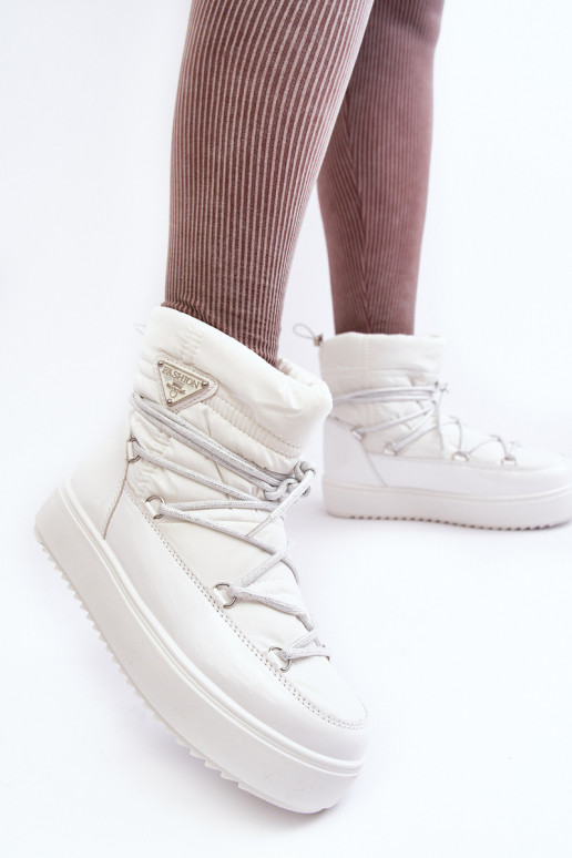 Dámské sněhule na platformě s vázáním bílé Fleure