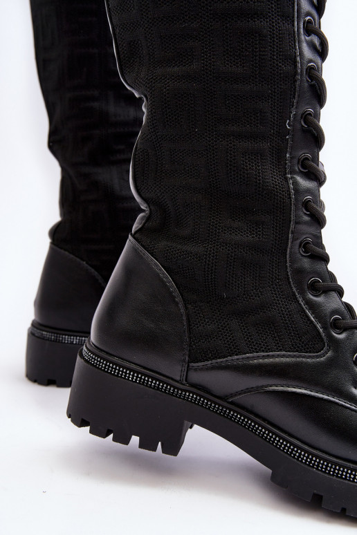 Dámské kozačky se šněrováním a elastickým svrškem černé Virxinia Dámské kozačky se šněrováním a elastickým svrškem černé Virxinia