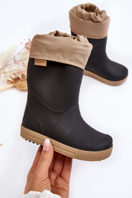Dětské Holínky S Podšívkou Snow Wave Gokids 981 Černo-Beige Dětské Holínky S Podšívkou Snow Wave Gokids 981 Černo-Beige