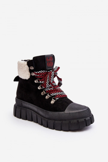 Zateplené boty trapery na tlusté podrážce černé Ralotta