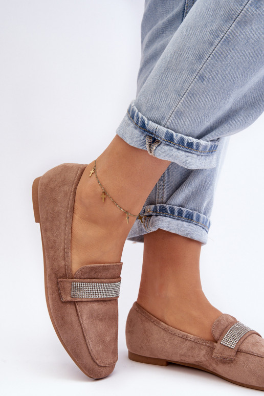 Mokasíny s třpytivými očky v hnědé barvě Ralrika