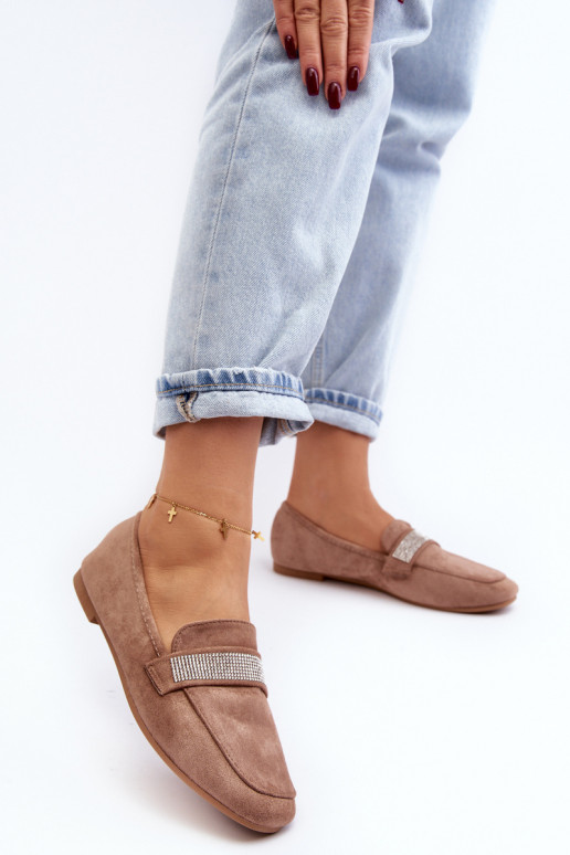 Mokasíny s třpytivými očky v hnědé barvě Ralrika