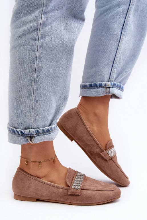 Mokasíny s třpytivými očky v hnědé barvě Ralrika