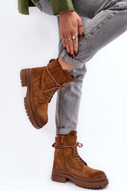 Dámské kozačky s masivní podrážkou v hnědé barvě Narelona Dámské kozačky s masivní podrážkou v hnědé barvě Narelona