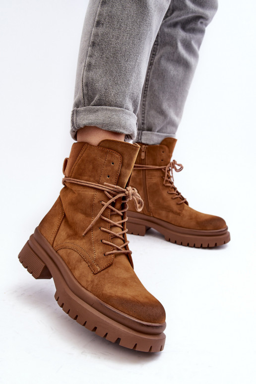 Dámské kozačky s masivní podrážkou v hnědé barvě Narelona Dámské kozačky s masivní podrážkou v hnědé barvě Narelona