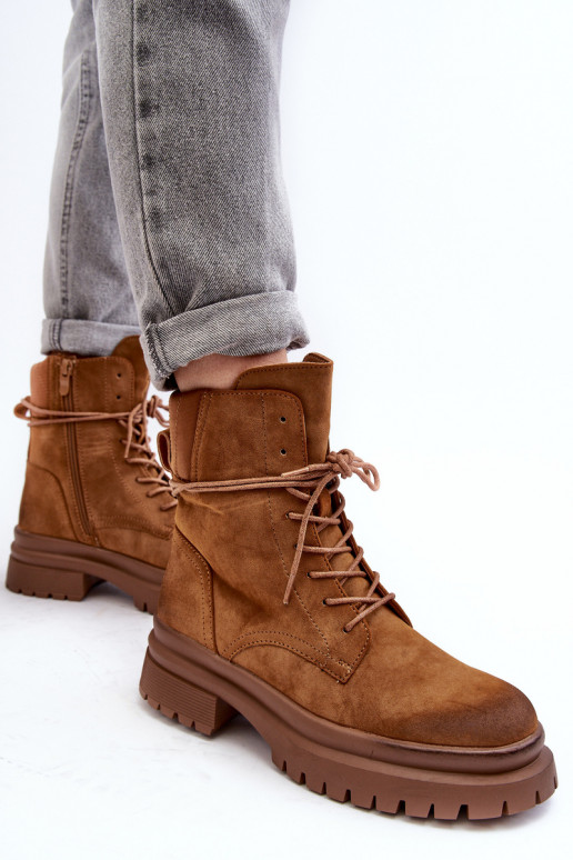 Dámské kozačky s masivní podrážkou v hnědé barvě Narelona Dámské kozačky s masivní podrážkou v hnědé barvě Narelona