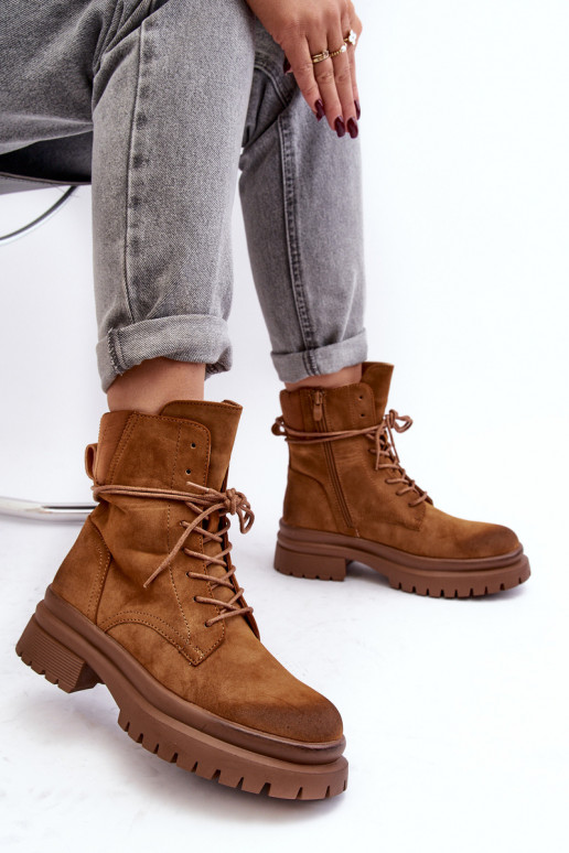 Dámské kozačky s masivní podrážkou v hnědé barvě Narelona Dámské kozačky s masivní podrážkou v hnědé barvě Narelona