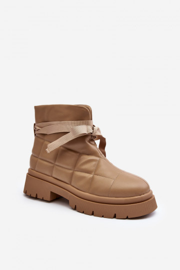 Dámské kotníčkové boty se šitím a šněrováním khaki Bizzanti