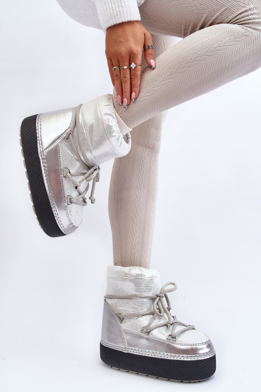Dámské zimní boty se stříbrným šněrováním Toolsa