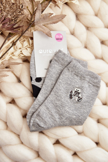 Dámské bavlněné ponožky s nášivkou Medvěd šedé 2