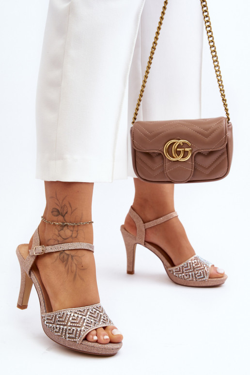 Ozdobené sandály na podpatku D&A MR1038-44 Růžové Zlato