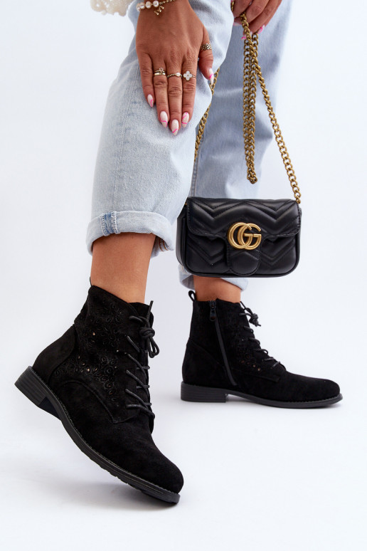 Dámské botky s vzorem černé S.Barski HY66-136 Dámské botky s vzorem černé S.Barski HY66-136