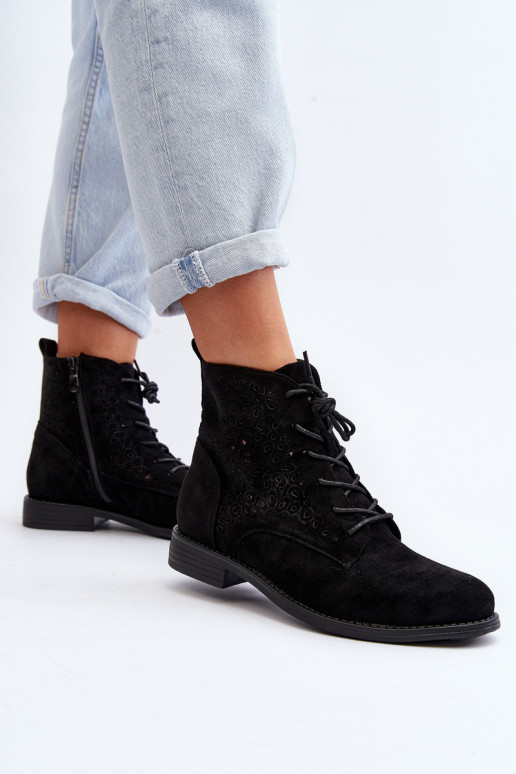 Dámské botky s vzorem černé S.Barski HY66-136 Dámské botky s vzorem černé S.Barski HY66-136