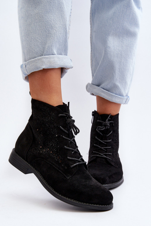 Dámské botky s vzorem černé S.Barski HY66-136 Dámské botky s vzorem černé S.Barski HY66-136