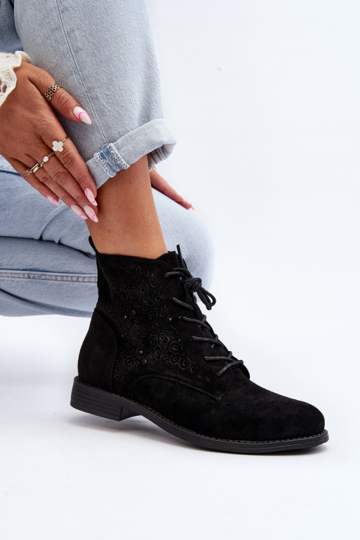 Dámské botky s vzorem černé S.Barski HY66-136 Dámské botky s vzorem černé S.Barski HY66-136