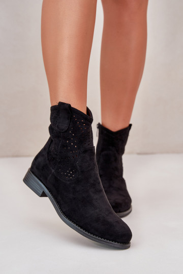 Dámské černé šněrovací boty na ploché podrážce S.Barski HY66-135 2