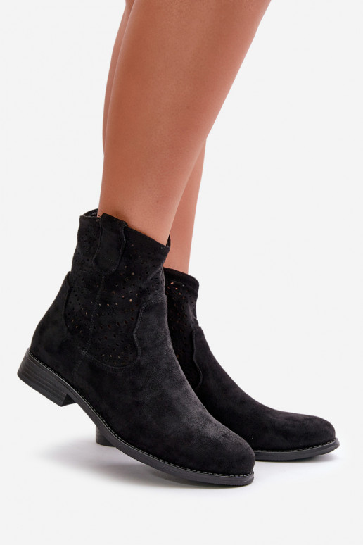 Dámské černé šněrovací boty na ploché podrážce S.Barski HY66-135 Dámské černé šněrovací boty na ploché podrážce S.Barski HY66-135