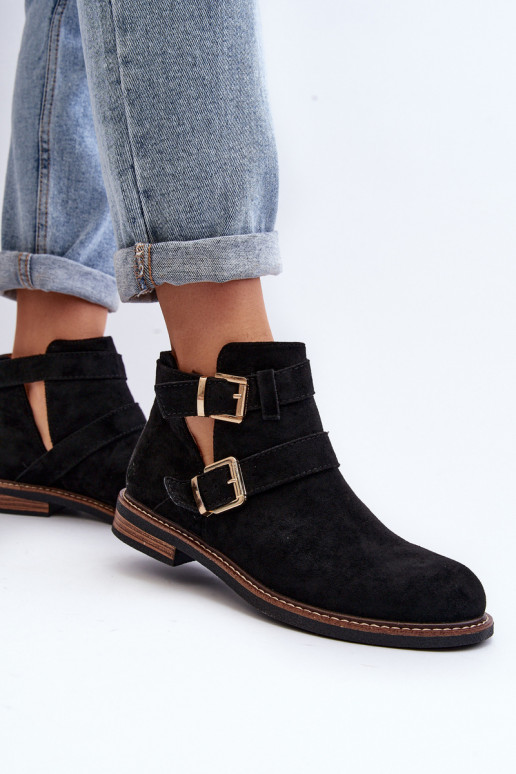 Dámské boty na ploché podrážce s pásky černé Melviana Dámské boty na ploché podrážce s pásky černé Melviana