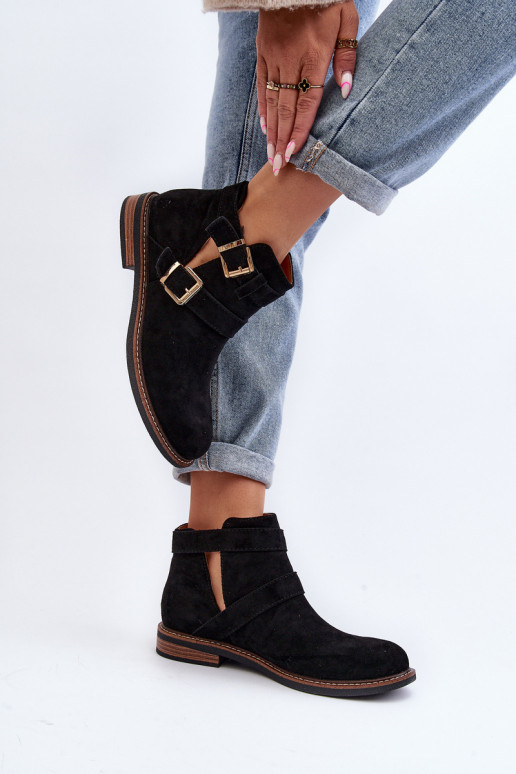 Dámské boty na ploché podrážce s pásky černé Melviana Dámské boty na ploché podrážce s pásky černé Melviana