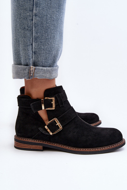 Dámské boty na ploché podrážce s pásky černé Melviana Dámské boty na ploché podrážce s pásky černé Melviana