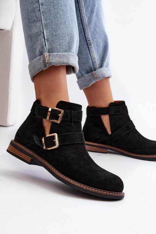 Dámské boty na ploché podrážce s pásky černé Melviana Dámské boty na ploché podrážce s pásky černé Melviana