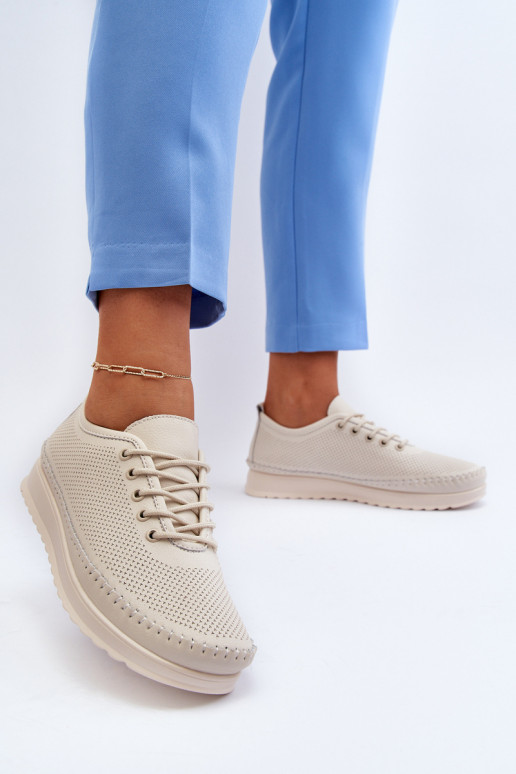 Kožené Sportovní Dámské Tenisky Beige Lalnai Kožené Sportovní Dámské Tenisky Beige Lalnai