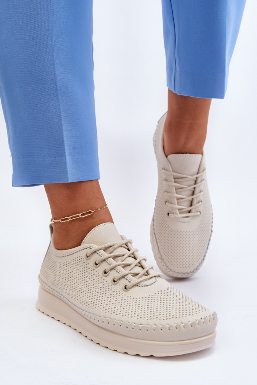 Kožené Sportovní Dámské Tenisky Beige Lalnai Kožené Sportovní Dámské Tenisky Beige Lalnai