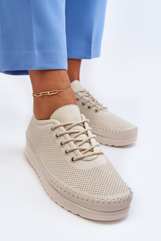 Kožené Sportovní Dámské Tenisky Beige Lalnai Kožené Sportovní Dámské Tenisky Beige Lalnai
