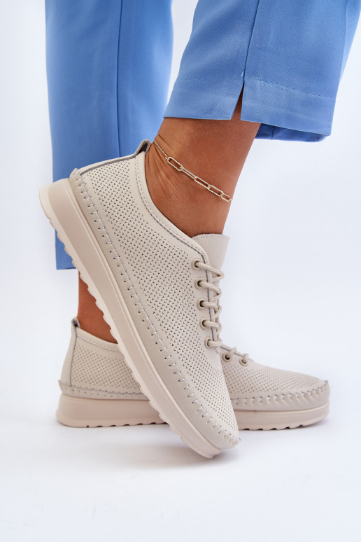 Kožené Sportovní Dámské Tenisky Beige Lalnai Kožené Sportovní Dámské Tenisky Beige Lalnai