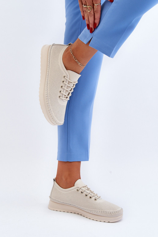 Kožené Sportovní Dámské Tenisky Beige Lalnai Kožené Sportovní Dámské Tenisky Beige Lalnai