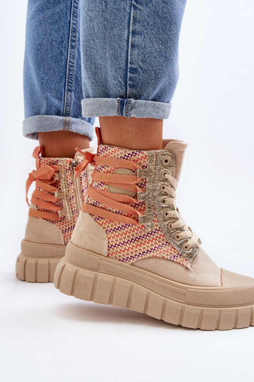 Damské Vysoké Semišové Tenisky Bežové Eleamia