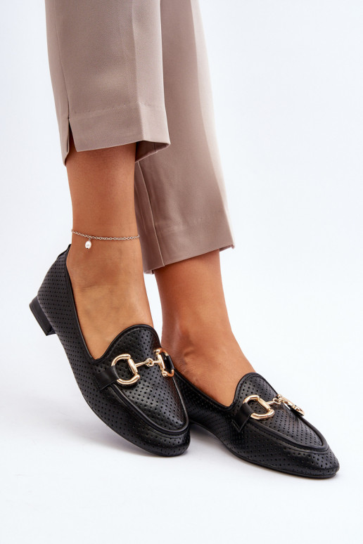 Dámské mokasíny na ploché podrážce s ozdobou černé Iluvana