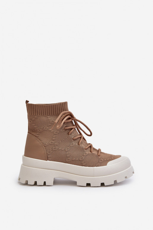 Dámské Ponožkové Nazouvací Botky Hnědé Solime Dámské Ponožkové Nazouvací Botky Hnědé Solime