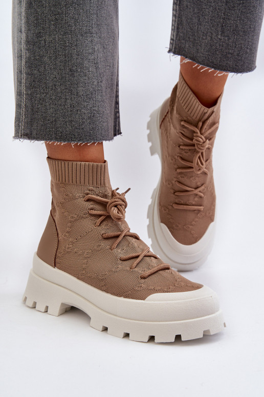 Dámské Ponožkové Nazouvací Botky Hnědé Solime Dámské Ponožkové Nazouvací Botky Hnědé Solime