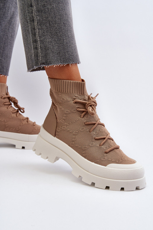 Dámské Ponožkové Nazouvací Botky Hnědé Solime Dámské Ponožkové Nazouvací Botky Hnědé Solime