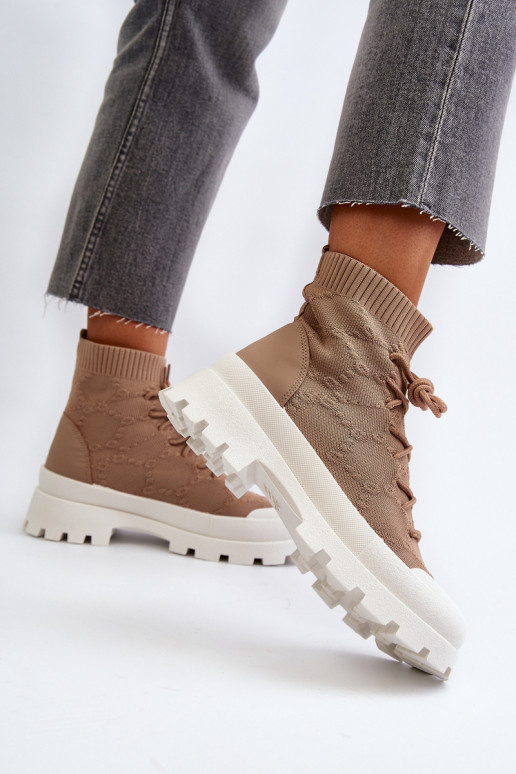 Dámské Ponožkové Nazouvací Botky Hnědé Solime Dámské Ponožkové Nazouvací Botky Hnědé Solime