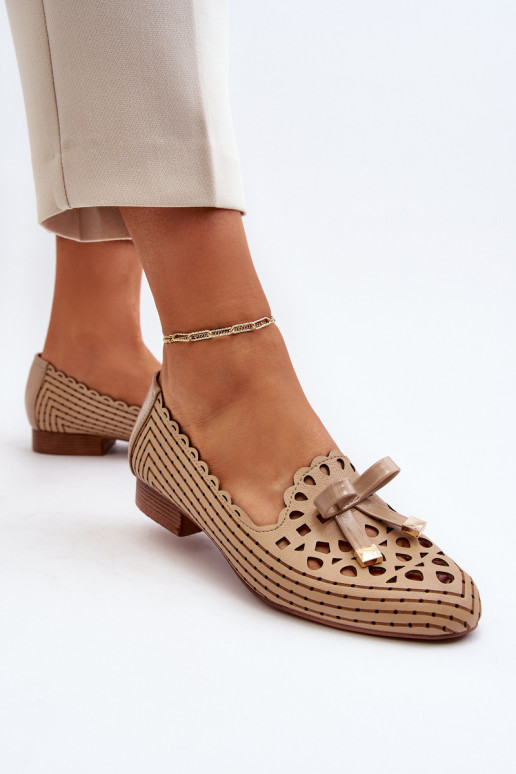 Dámské lodičky s mašlí v béžové barvě Nestavia