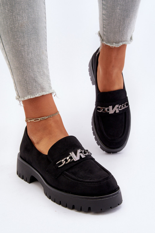 Dámské semišové mokasíny s ozdobou černé Loraleima