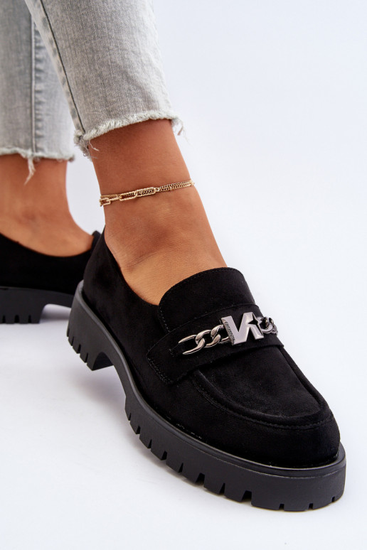 Dámské semišové mokasíny s ozdobou černé Loraleima