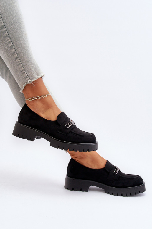 Dámské semišové mokasíny s ozdobou černé Loraleima