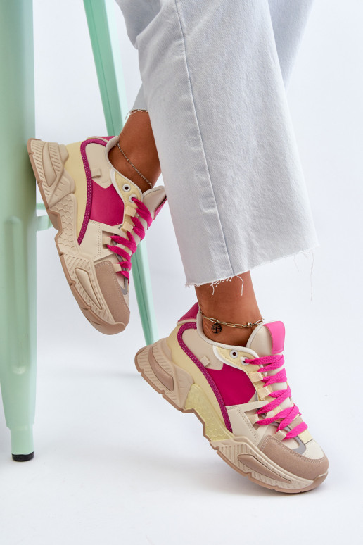 Dámská módní šněrovací sportovní obuv Béžovo-růžová Chillout! Dámská módní šněrovací sportovní obuv Béžovo-růžová Chillout!