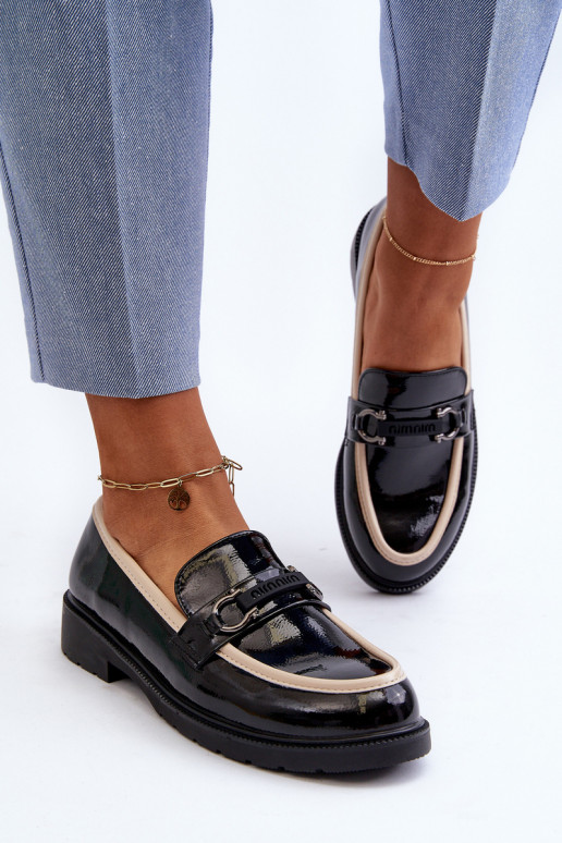 Dámské lakované polobotky mokasíny S.Barski HY336A černé